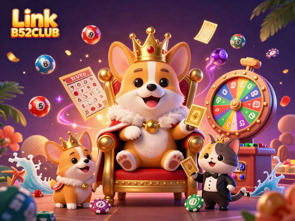 Engage in thrilling gameplay with Link B52CLUB, featuring dynamic lottery elements and royal characters.