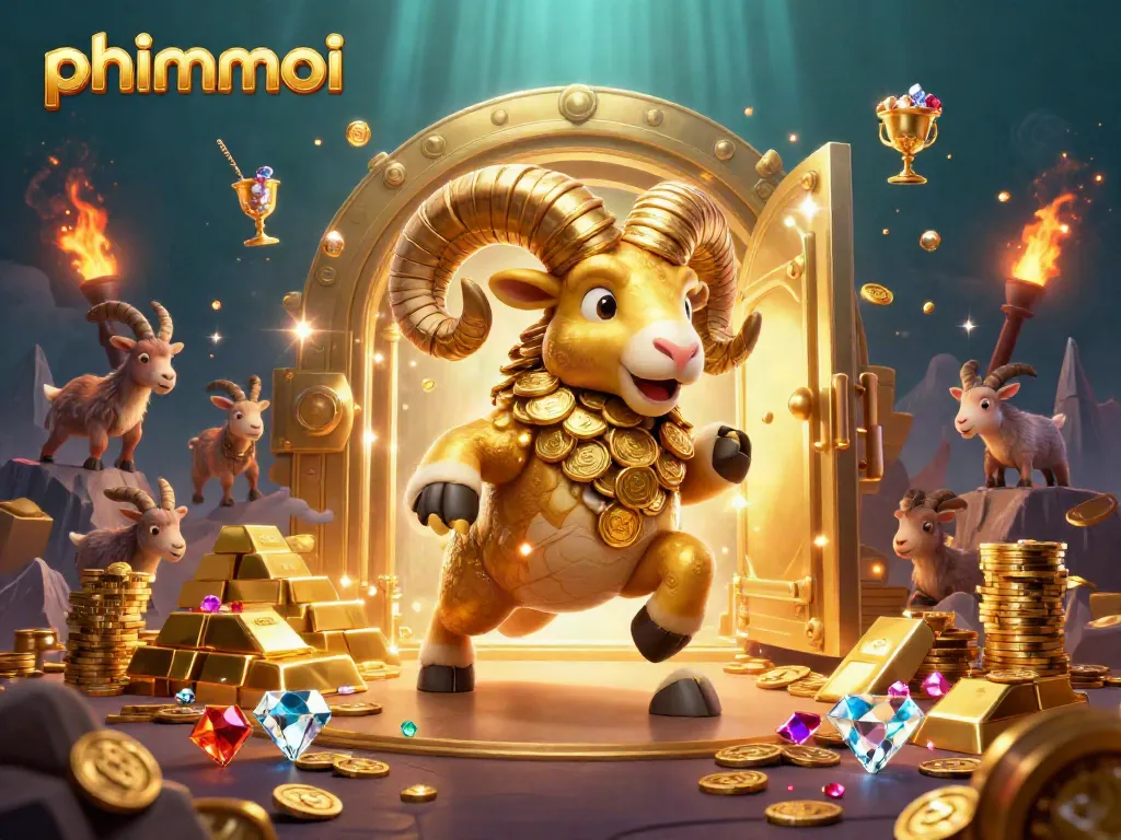 Experience the thrill of gambling with phimmoi, featuring a golden ram charging at a casino gate.