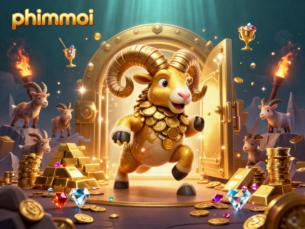 Experience the thrill of gambling with phimmoi, featuring a golden ram charging at a casino gate.
