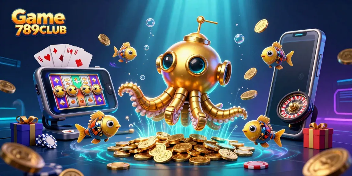 Play Game 789CLUB with a captivating underwater casino scene featuring golden kraken and vivid game elements.