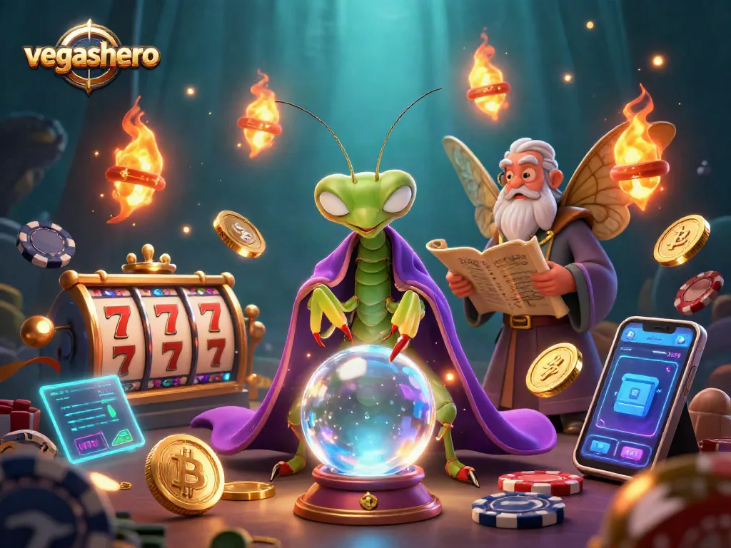 Experience betting excitement with the vegashero slot game themed illustration packed with characters and vibrant elements.