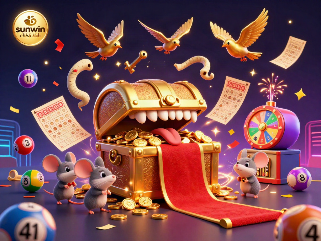 Engage with the thrilling world of sunwin chính hãng featuring adventurous mice lured by a treasure chest amidst dynamic casino elements.