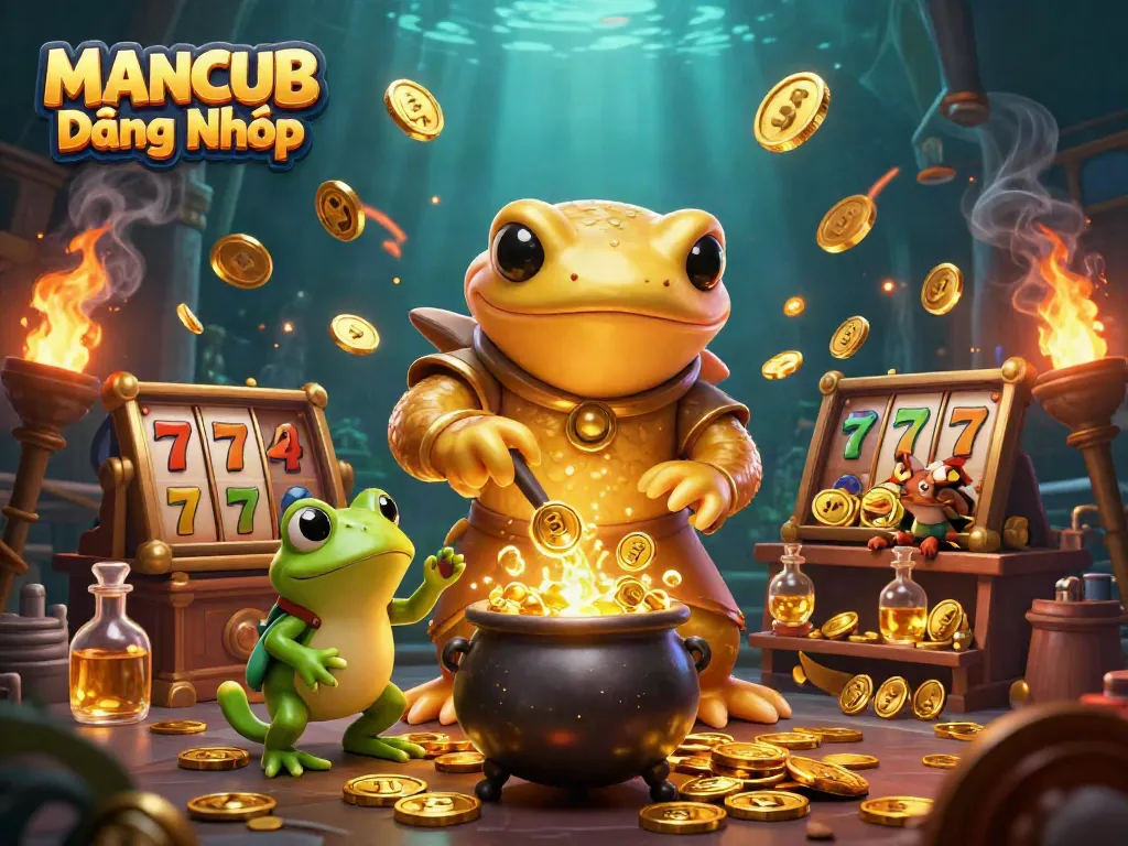 Experience the excitement of MANCUB Đăng Nhập with enchanting characters and casino elements in a vibrant scene.