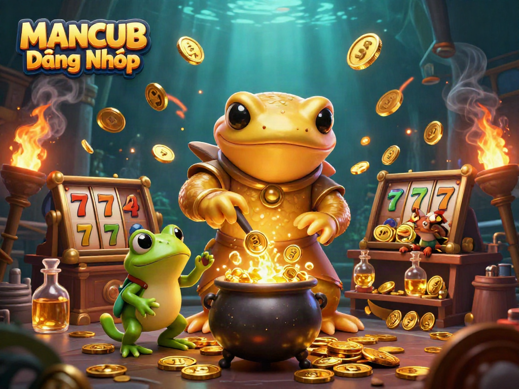 Experience the excitement of MANCUB Đăng Nhập with enchanting characters and casino elements in a vibrant scene.